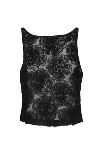 Rotate, Flower Mesh Boatneck Top, Black